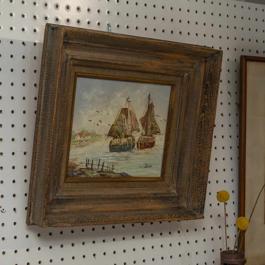 Vintage Original Harbor Painting Signed and Framed